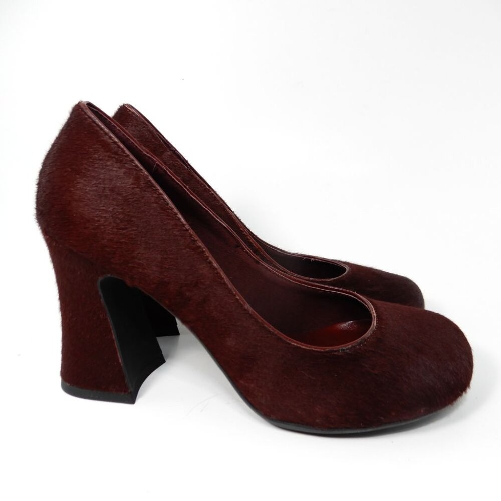 Jeffrey Campbell Buxom Pumps Heels Size 5.5 Genuine Calf Hair Wine Burgundy NEW